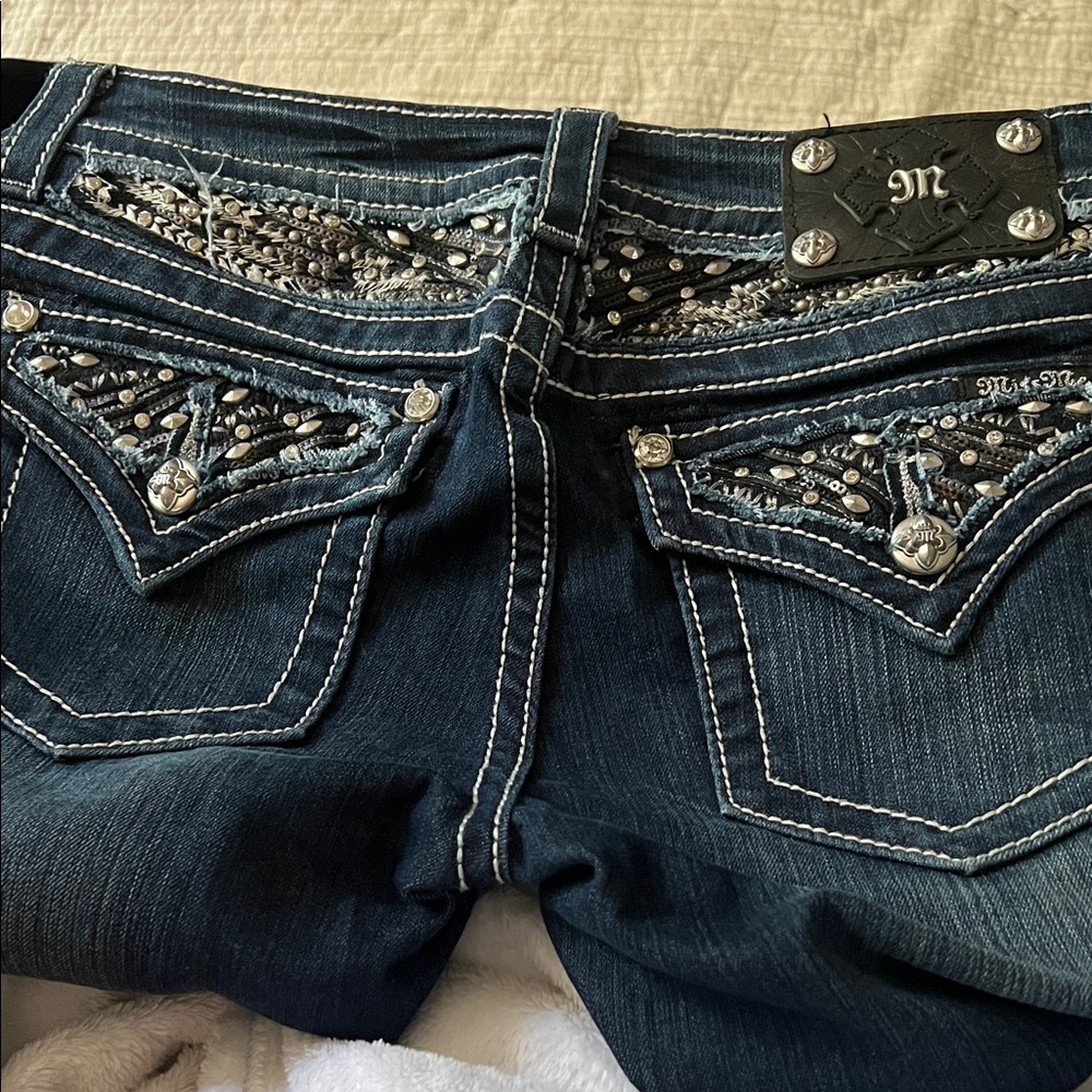 Miss Me Dark Indigo Boot Cut Jeans with Embellished Pockets